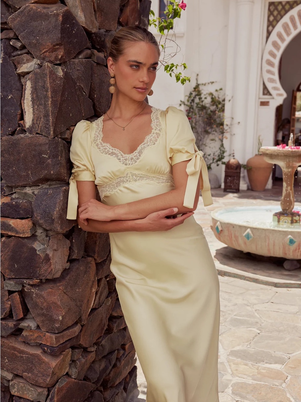 BÖHME Amanda Lace Trim Maxi Dress in Butter Yellow